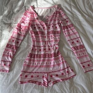 NWT SHEIN Holiday Christmas Onesie Pajamas XS | Pink Red White Button-Front
